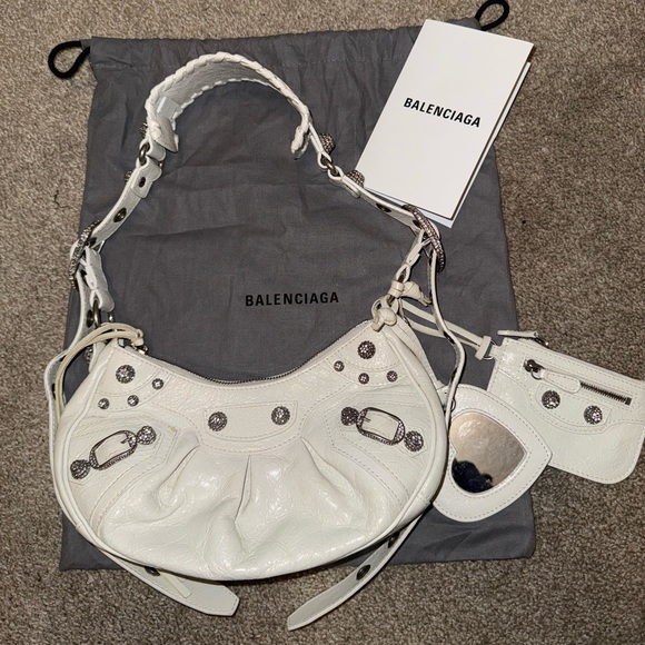 Balenciaga Le Cagole XS shoulder bag with rhinestones in white - Picture 1 of 8